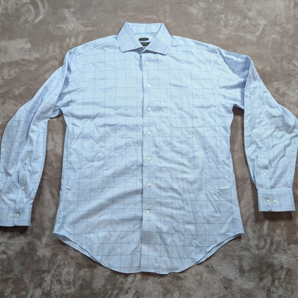 Jos. A. Bank Reserve Dress Shirt Mens 16 35 Blue Windowpane Egyptian Cotton L/S